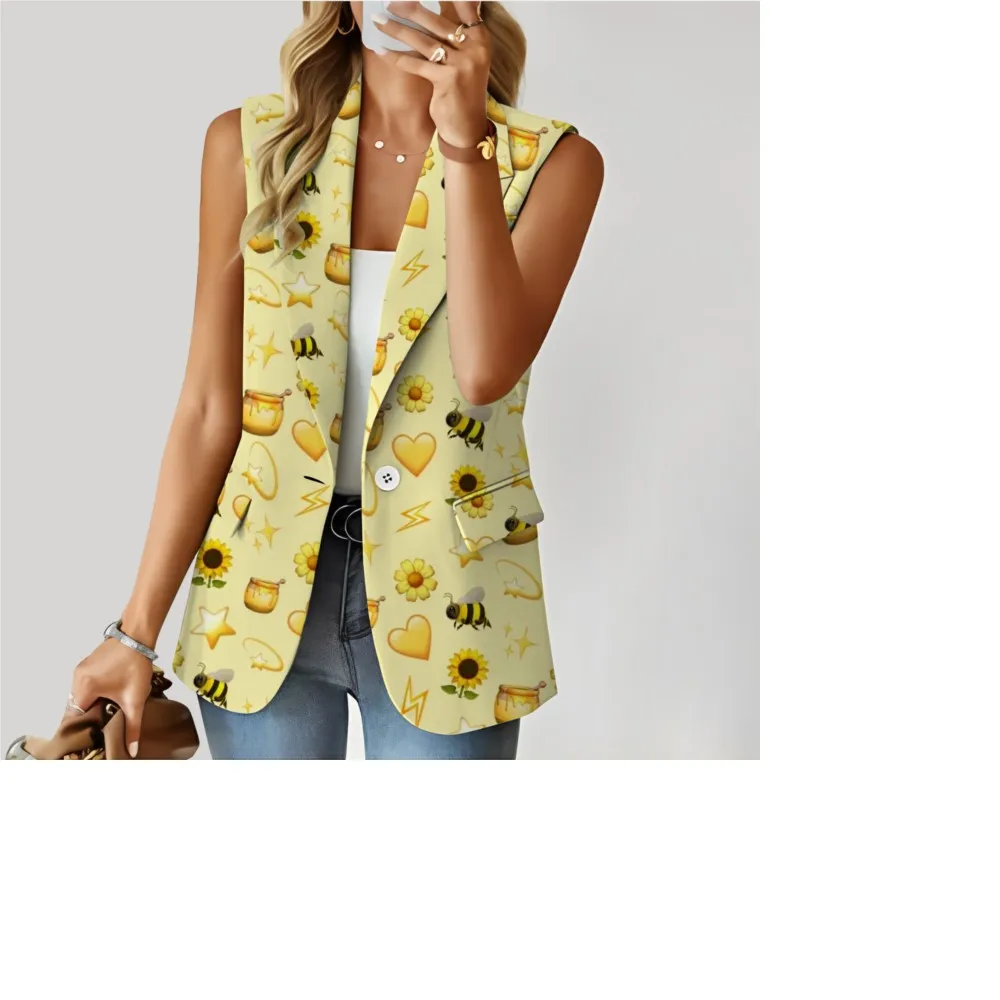 

Spring And Summer New Vintage Printed For Women's Sleeveless Coat Fashion One Button Slim Fit Casual Female Vest Coat Tops