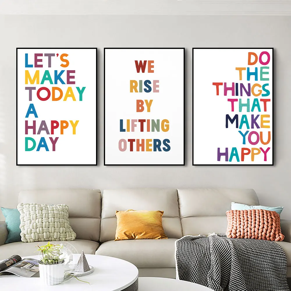 

Motivational Poster Colorful Quotes Print Make Happy Minimalism Wall Art Canvas Painting Picture Kids Study Room Home Decoration