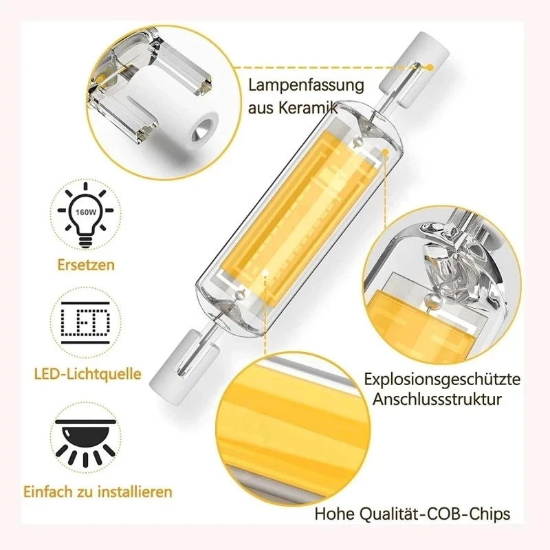 LED R7s COB Glass Tube High Power 118mm J118 78mm J78 COB Light Bulb AC1110V 120V 130V 220V 230V 240V Home Replace Halogen Lamp