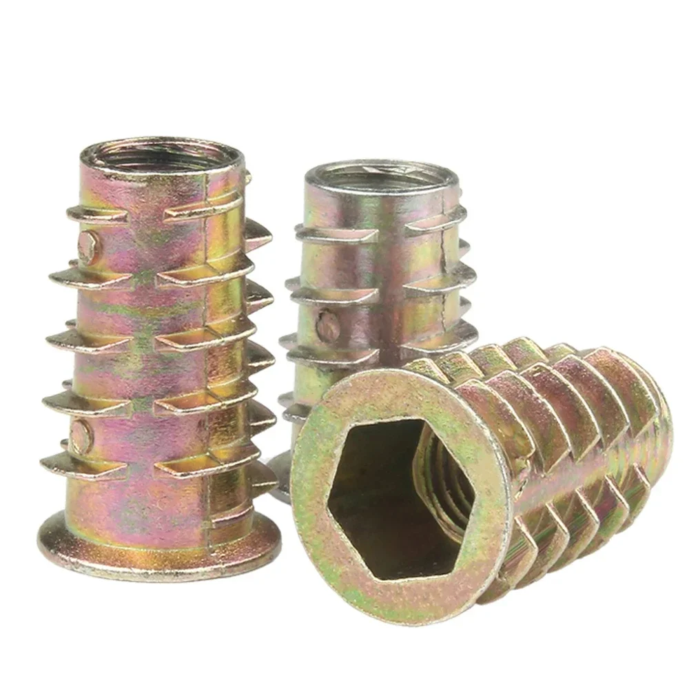 10Pcs M4 M5 M6 M8 M10 Zinc Alloy Thread Hexagon Hex Socket Head Embedded Wood Insert Nut Flanged Hex Drive Head Furniture Nuts