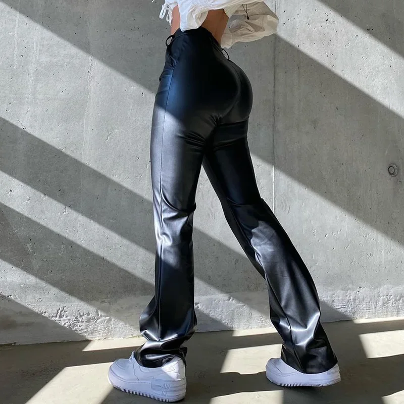 Women High Waist Skinny Trousers Elegant Black Faux Leather Pants Ladies Casual Fashion Pant Capris Autumn Vintage Streetwear