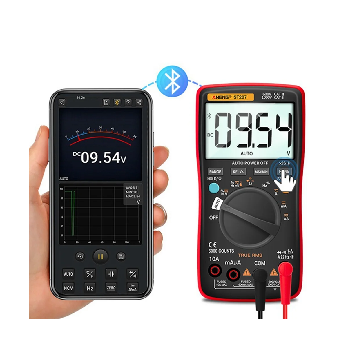 ANENG ST207 Big Screen Digital Clamp Meters Bluetooth Smart AC DC Voltage Tester Burn-Proof Professional Multimeter