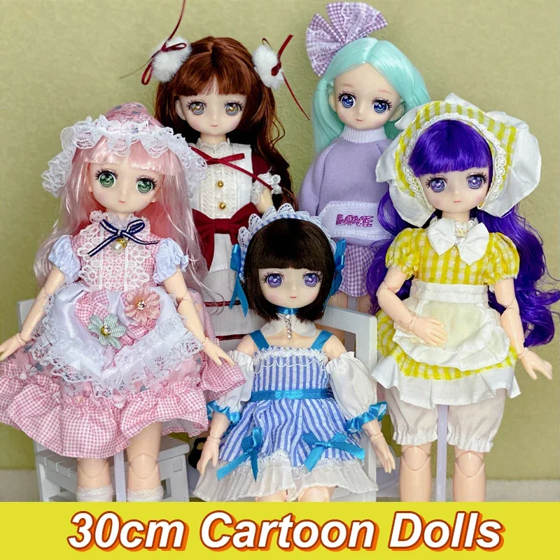 

30cm Cartoon Bjd Doll Comic Face Baby Body 1/6 22 Ball Jointed Doll Change Clothes with Makeup Toys for Girls Children's Gift