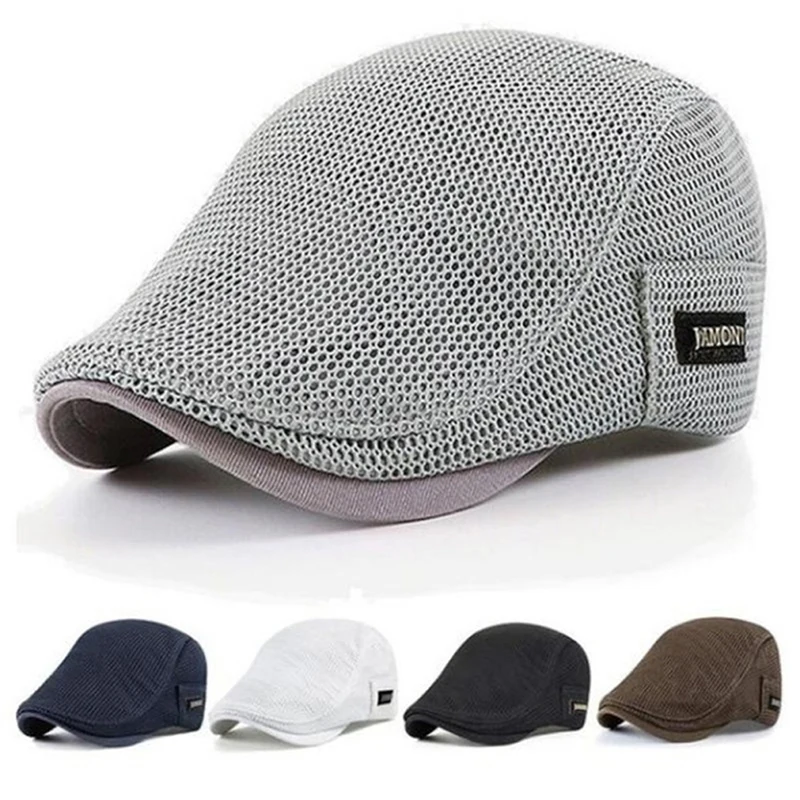 Men's Mesh Newsboy Beret Breathable Flat Cap For Spring Autumn_voghion.com
