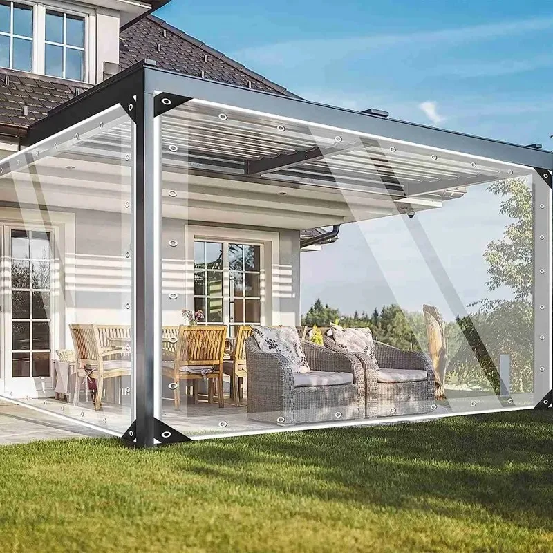 99.9% Transparent PVC Tarpaulin Balcony Gazebo Windproof Waterproof Fence Screen Rainproof Cloth Clear Tarp Cover