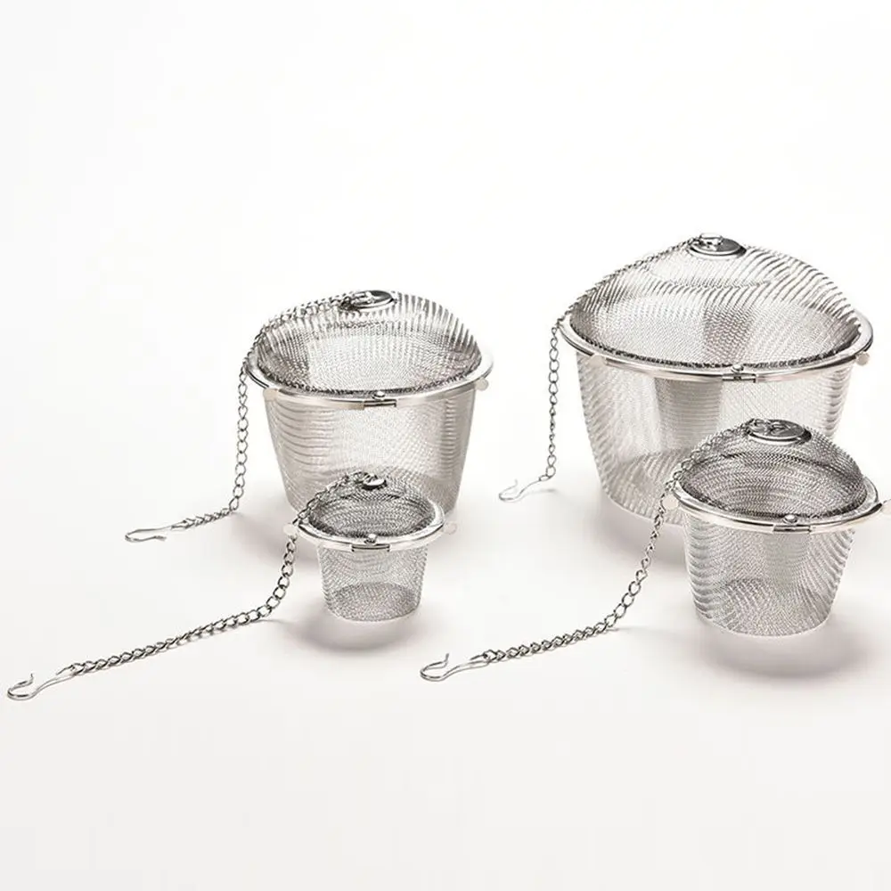 Durable Silver Reusable Stainless Mesh Herbal Ball Tea Spice Strainer Teakettle Locking Tea Filter Infuser Spice