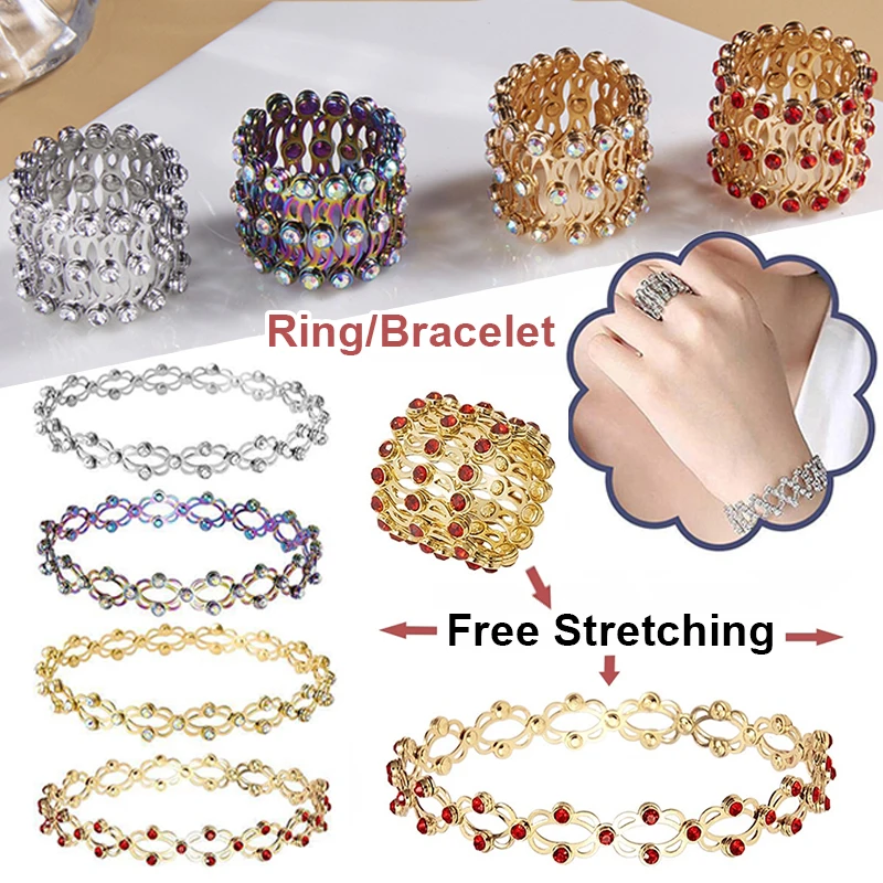Magic Retractable Charm Bangle Ring For Women Shiny Rhinestone Twist Stretchable Bracelets Rings Funny Personality Jewelry Gifts