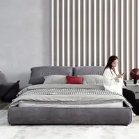 Lit en tissu minimaliste moderne, chambre principale de luxe, lumière italienne, ins net, rouge, créatif, mariage, lit double, 1.8m 5