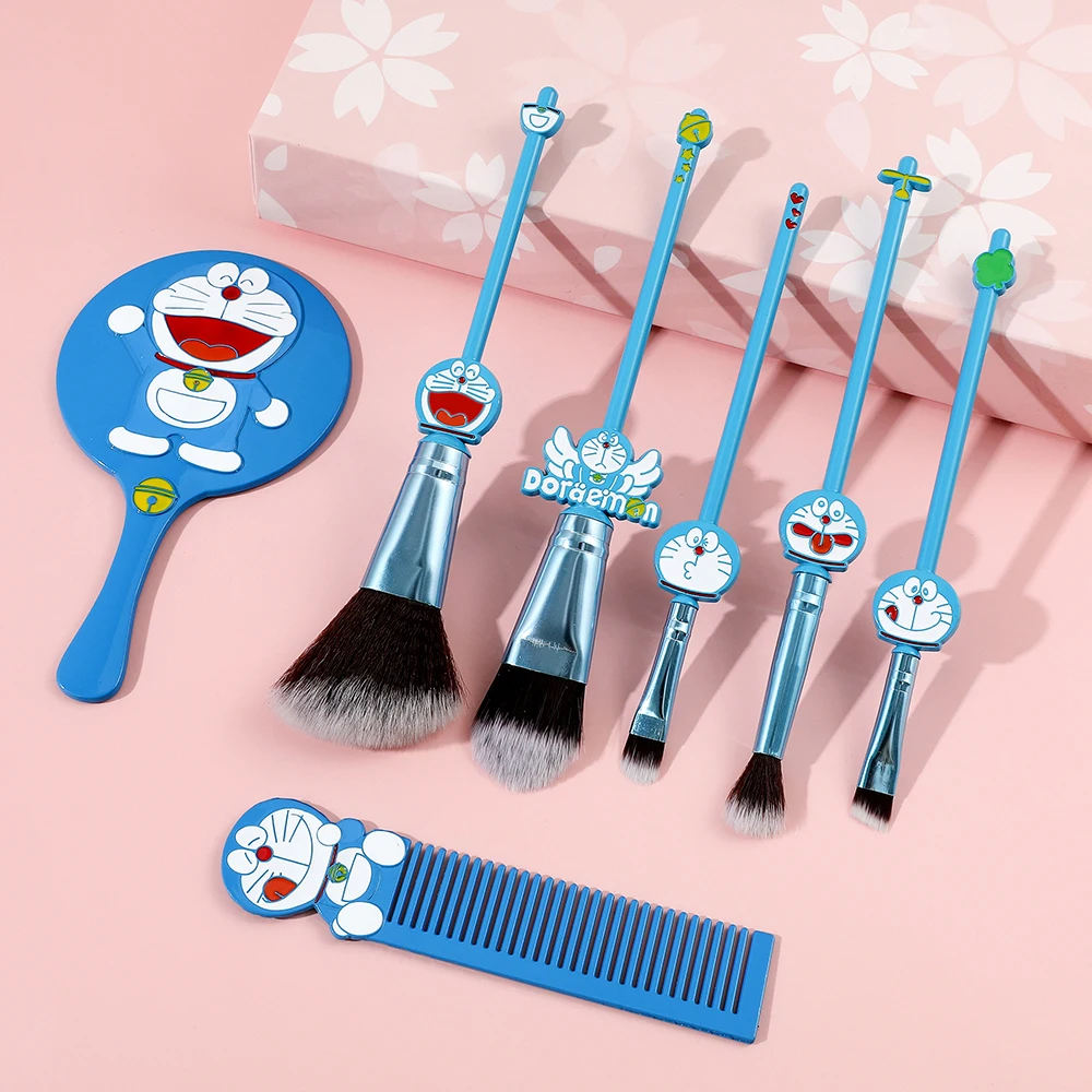 

5pcs Cartoon Anime Makeup Brushes Eyeshadow Brushes Kits Doraemon Blue Cat Concealer Eyebrow Brush With Pouch Cosplay Prop