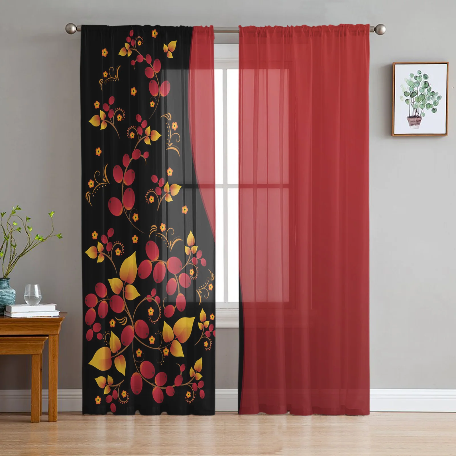 

Butterfly Fallen Leaves Red Tulle Voile Curtains For Bedroom Window Curtain For Living Room Sheer Curtains Blinds Organza Drapes