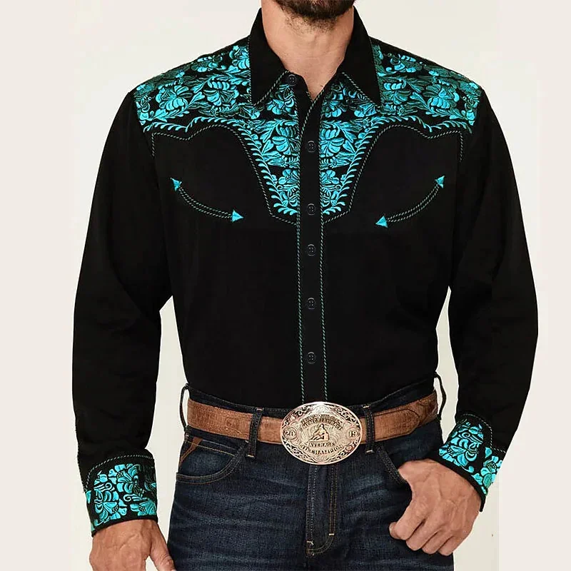 Tribal Western Men's Tops Shirt Pattern Blue Pink Black Trendy Fashion Casual Party High Quality Material 2024 New Set