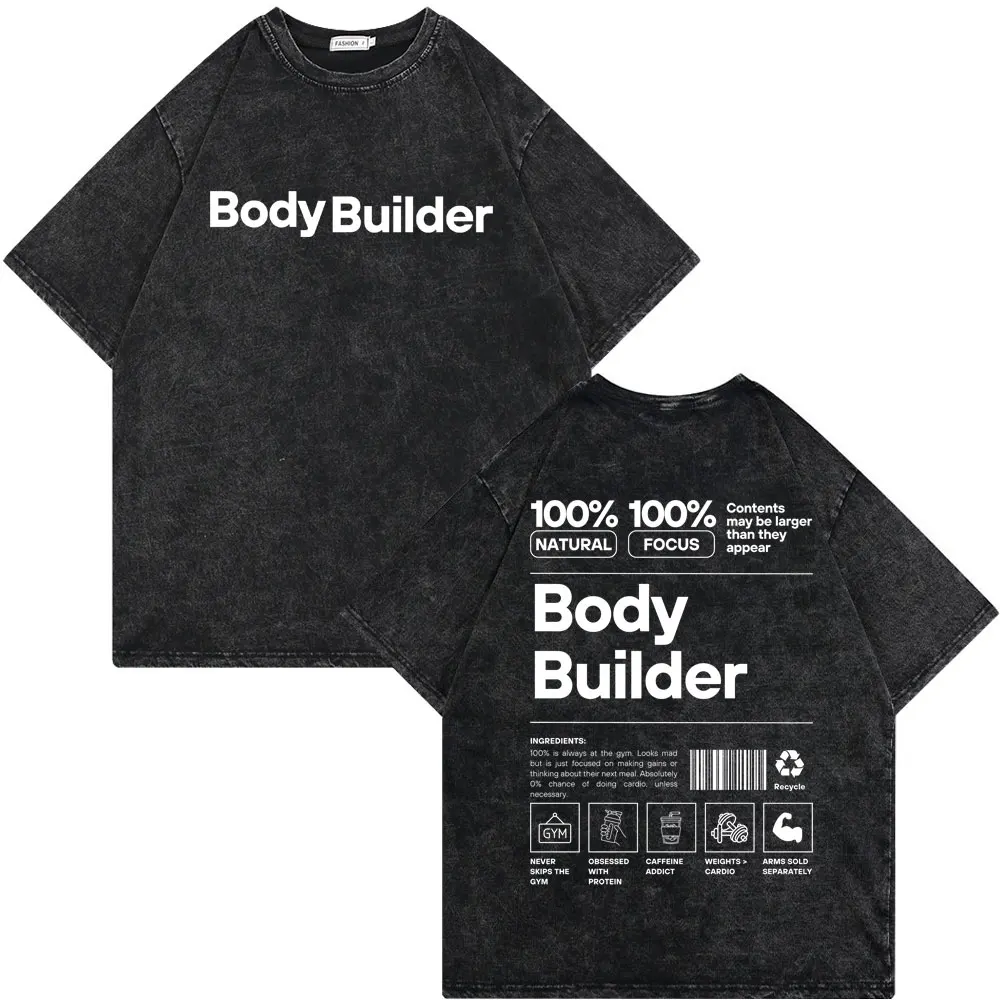 Vintage Washed Old Skeleton Gym Pump Cover T-shirts Male Oversized T Shirt Men Women Funny Fitness Workout Bodybuilding Tshirt 3