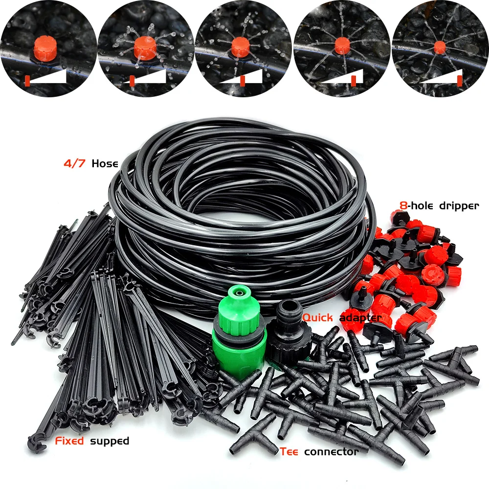 รูปสินค้า ระบบรดน้ำแบบหยดอัตโนมัติสำหรับสวนระบบรดน้ำแบบ DIY 15ม.-30ม. อุปกรณ์รดน้ำแบบหยดขนาดเล็กพร้อมเครื่องทำน้ำหยดแบบปรับได้สำหรับเรือนกระจก