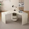 L Shaped Desk with Storage Shelves, 360° Wood Rotating Desk with 2 Drawers and Open Storage, Executive Office Desk 1