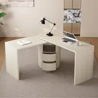 L Shaped Desk with Storage Shelves, 360° Wood Rotating Desk with 2 Drawers and Open Storage, Executive Office Desk 1