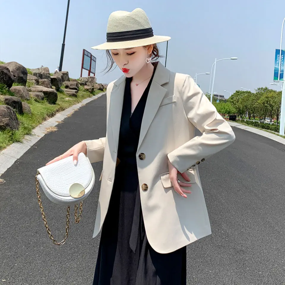 여성용 오버사이즈 긴팔 블레이저, 캐주얼 코트, 루즈 재킷, 단색, 럭셔리 패션, 용수철, 가을, 여성, 2023