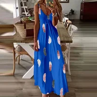 8Colour All-Season Chic Feather Print Maxi Dress Casual V-Neck Comfort Stretch Easy Care - Image 4