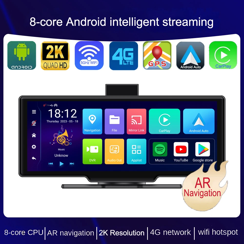 

8-Core 4+64G Android 2K streaming Dashboard Black Box 24h Parking Monitor DVR CarPlay Android Auto WiFi AUX Bluetooth Audio GPS