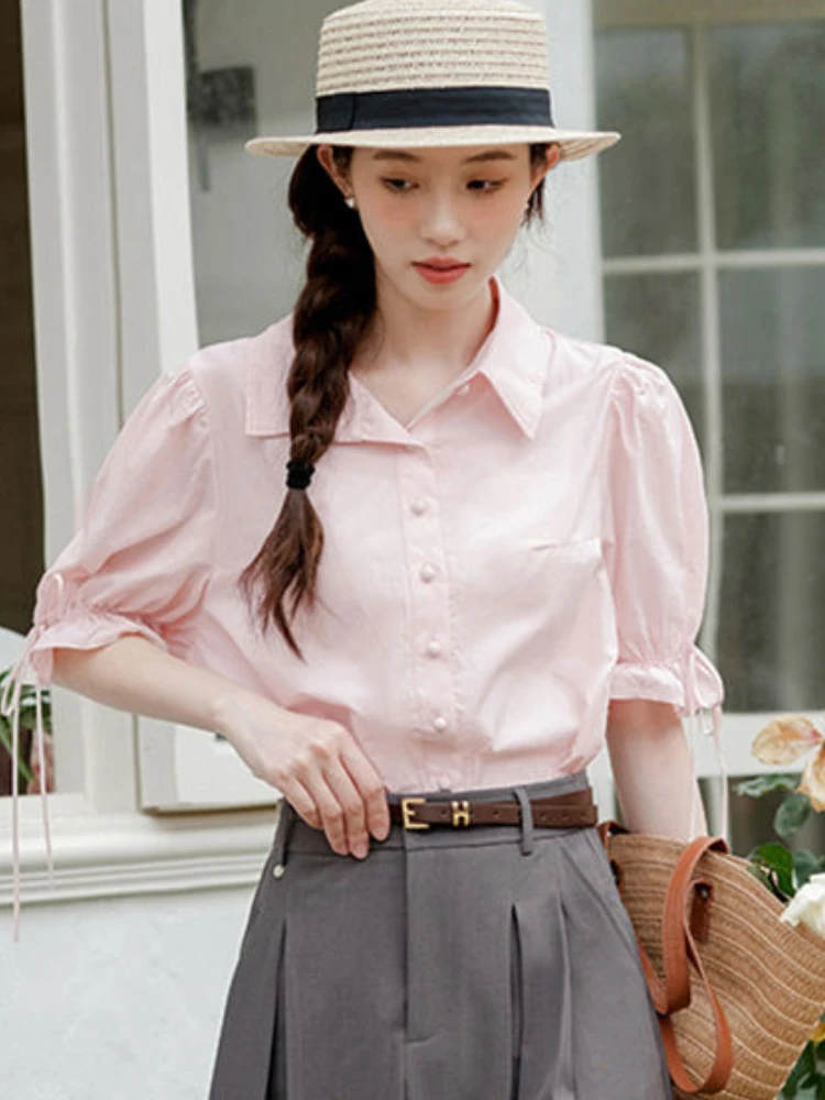 Chemises à manches bouffantes douces pour femmes, bandage de jeune