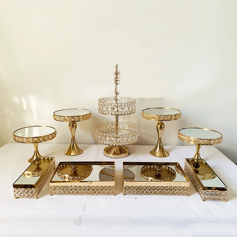 1-11pcs Rectangular Mirror-Top Cake Stand Risers Dessert Tray Set (Gold) 3 tiers cupcake stand