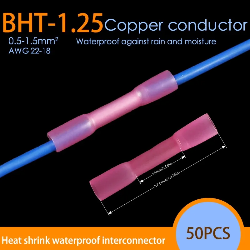 20/50 PCS Heat Shrink Connectors Insulated Waterproof Crimp Terminals Seal Butt Electrical Wire Connector 22-18 AWG
