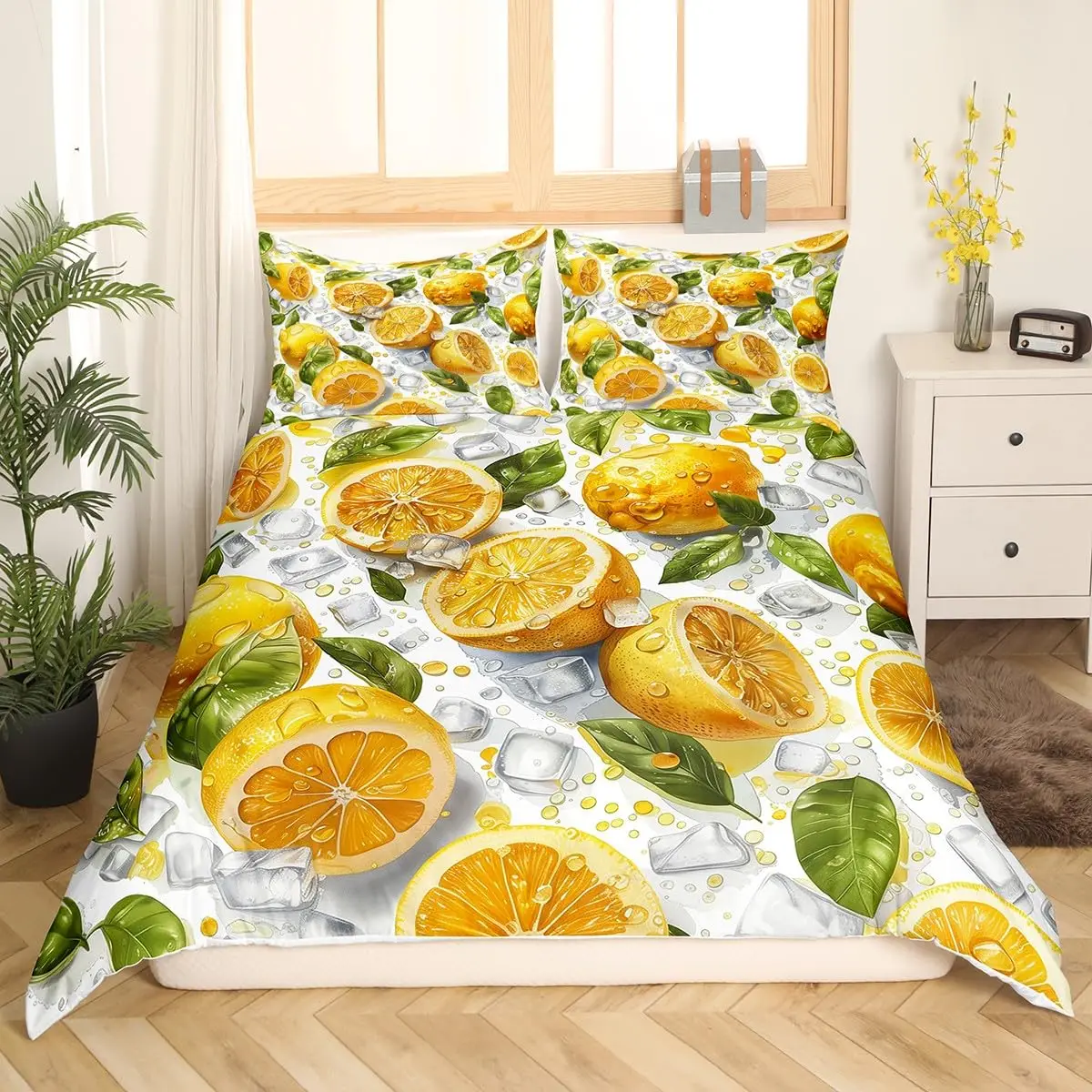 Lemon Duvet Cover Girls Boys Kids Botanical Lemon Pattern Comforter Cover Tropical Fruit Room Decorative Bedding Set with Zipper 6