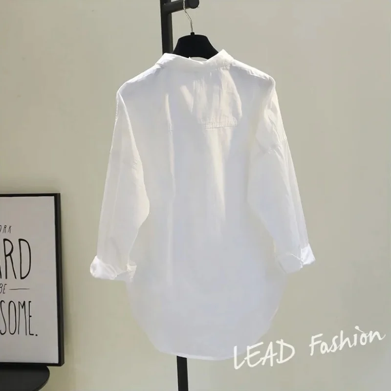 Cotton White Long Sleeve Women's Shirt