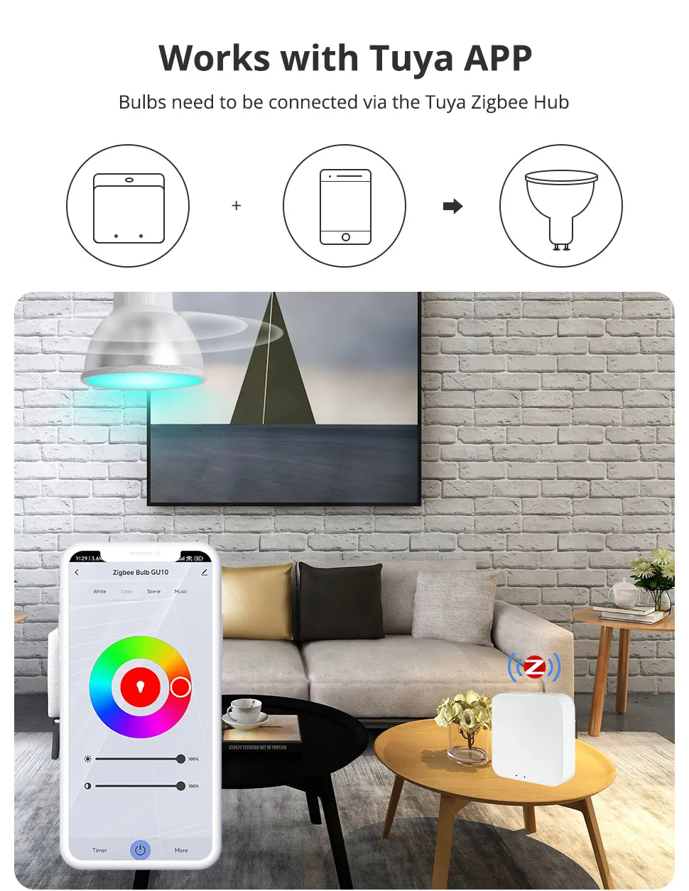 Benexamrt Zigbee GU10 LED Light Bulb RGBCW Dimmable Spotlighting Alexa Siri Voic