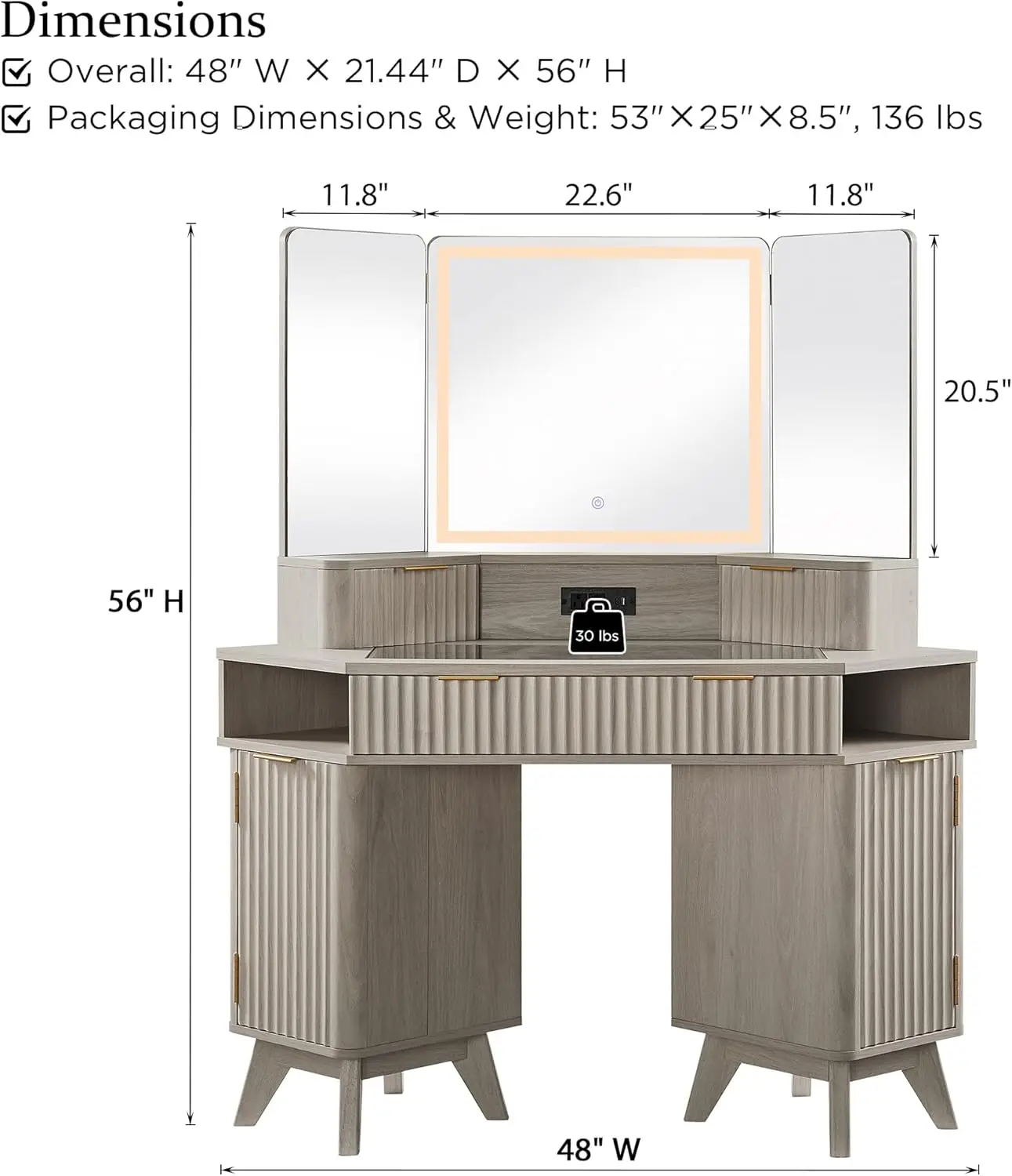 Fluted makeup vanity desk - image 2