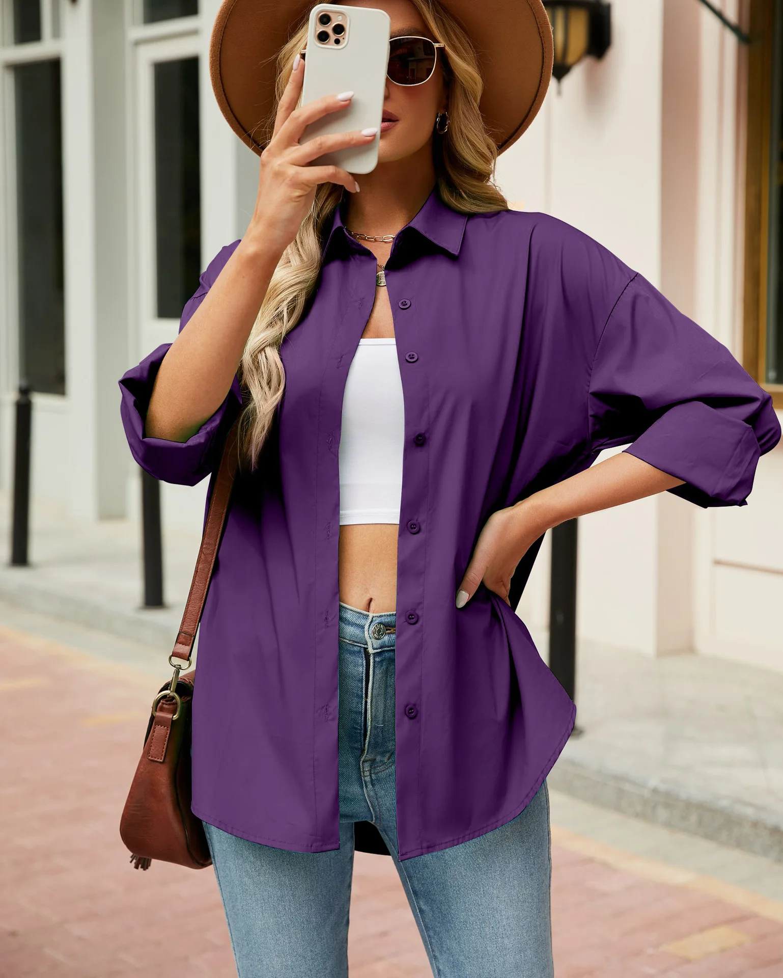 Womens Clothing V-neck Solid Button Long Sleeve Casual Blouse