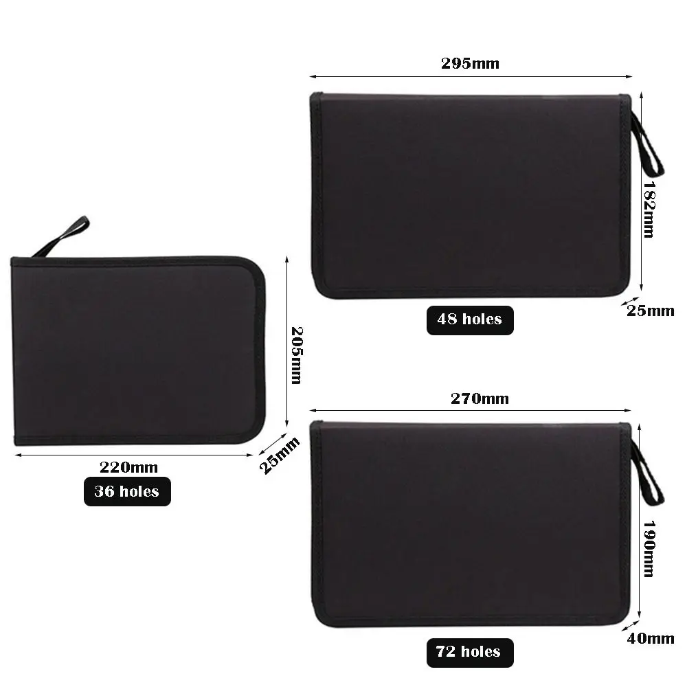 36/48/72 Hole Pen Curtain Black Folding Pencil Case Color Pencil Pen Insert Professional Painting Pencil Bag Student Stationery