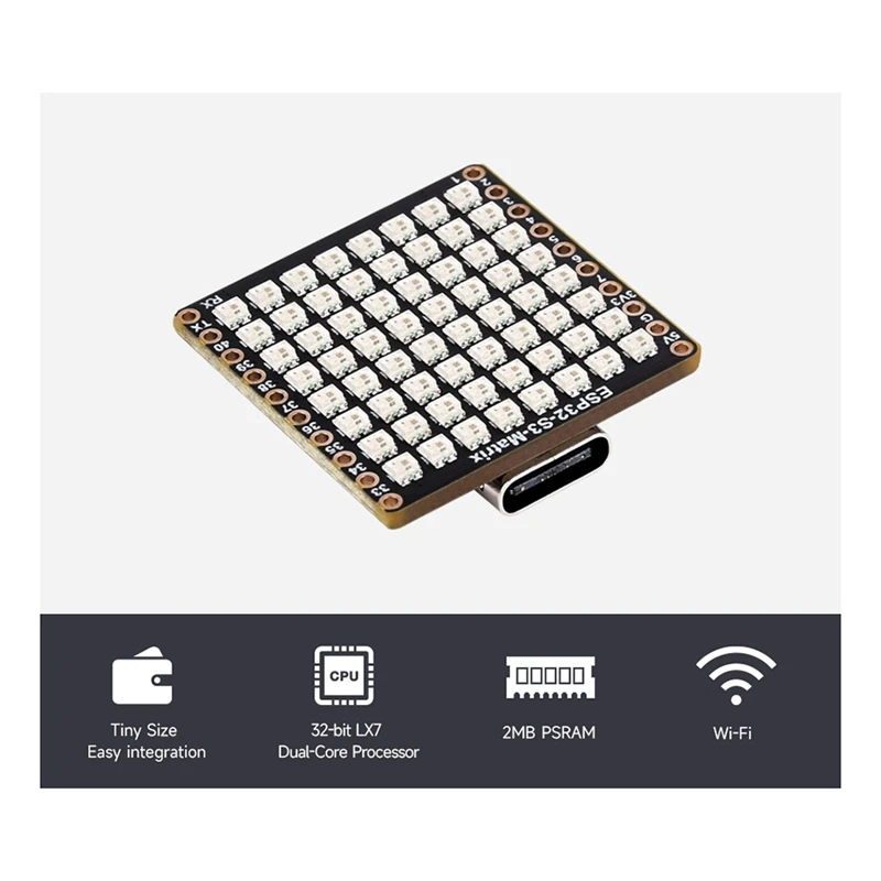 ESP32-S3 개발 보드 WiFi 블루투스 매트릭스 8x8 RGB-LED, Python-TCES용 QST 자세 자이로 센서 QMI8658C 포함