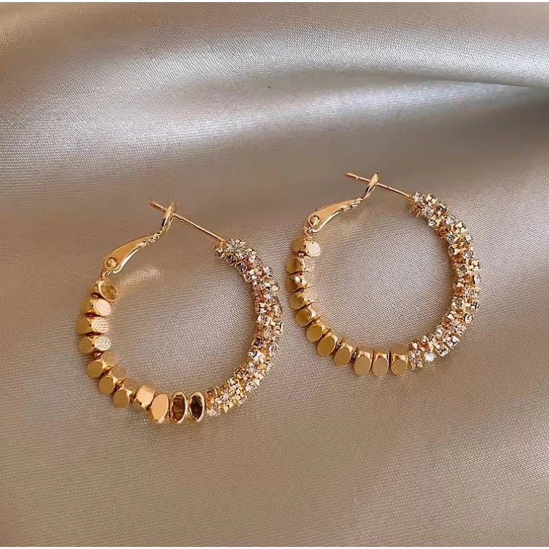 New Luxury Female Big Round Hoop Earrings for Women Small Stone Earrings Trendy Fashion Wedding Jewelry Gifts