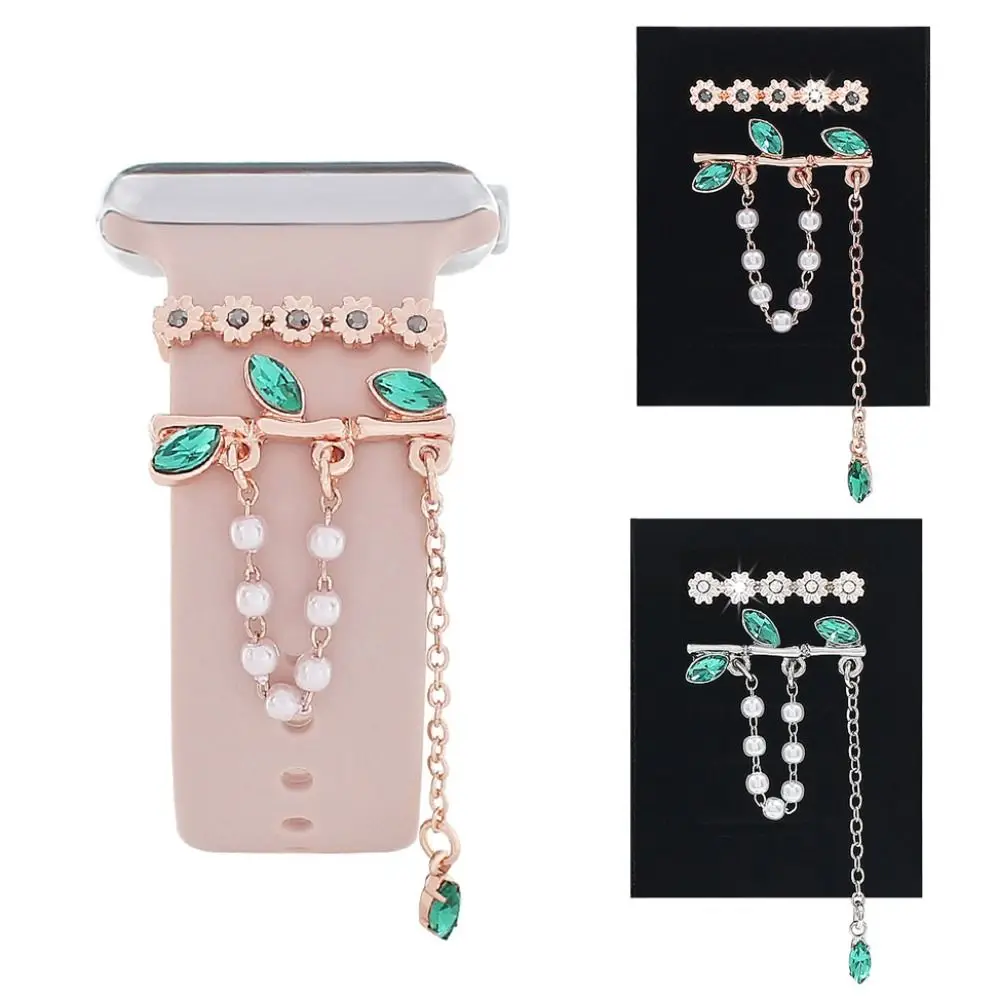 Per Cinturino Apple Watch Diamond Pearl Ornament Charms In Metallo Anello Decorativo Catena Creativa Smart Watch Accessori Per Cinturini In Silicone