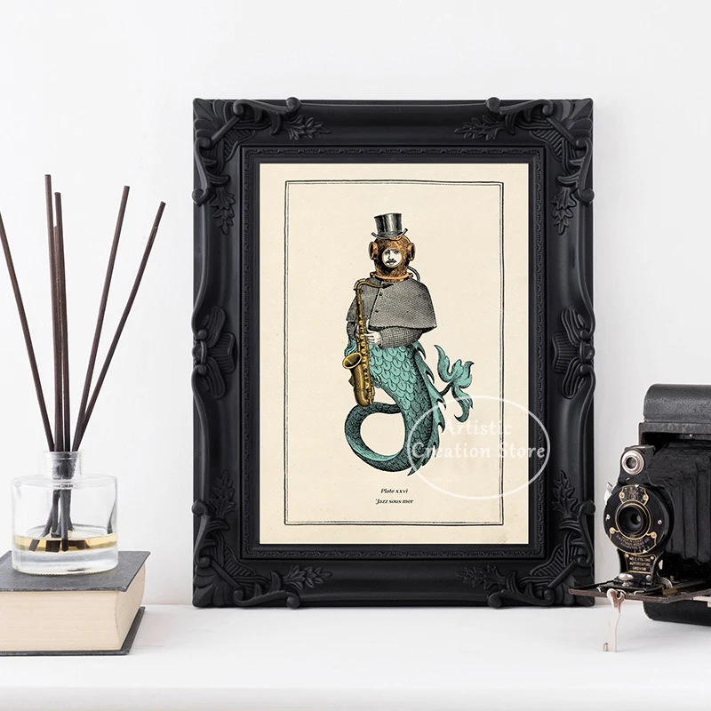 초현실적 고딕 포스터 재미있는 변기 표지판, 기발한 욕실 스팀펑크 프린트, 문어 바다 괴물 캔버스 페인팅 룸 홈 장식