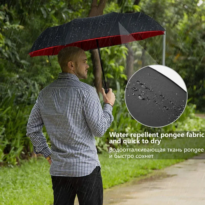 Automatic Umbrella Wind Resistant Umbrella Windproof Umbrella Windproof Double Layer Resistant Umbrella Fully Automatic Rain Men Women 10K Strong Luxury Business Male Large Umbrellas Parasol