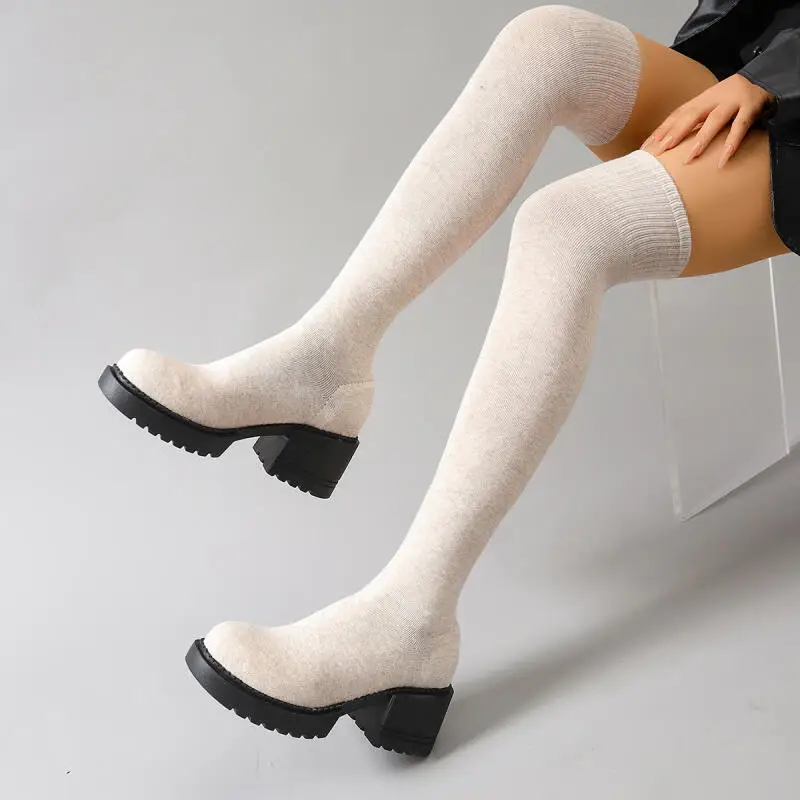 Chunky Platform Over The Knee Boots Women 2025 Autumn Thick Bottom High Heel Elastic Sock Boots Brand Woman's Long Booties 42