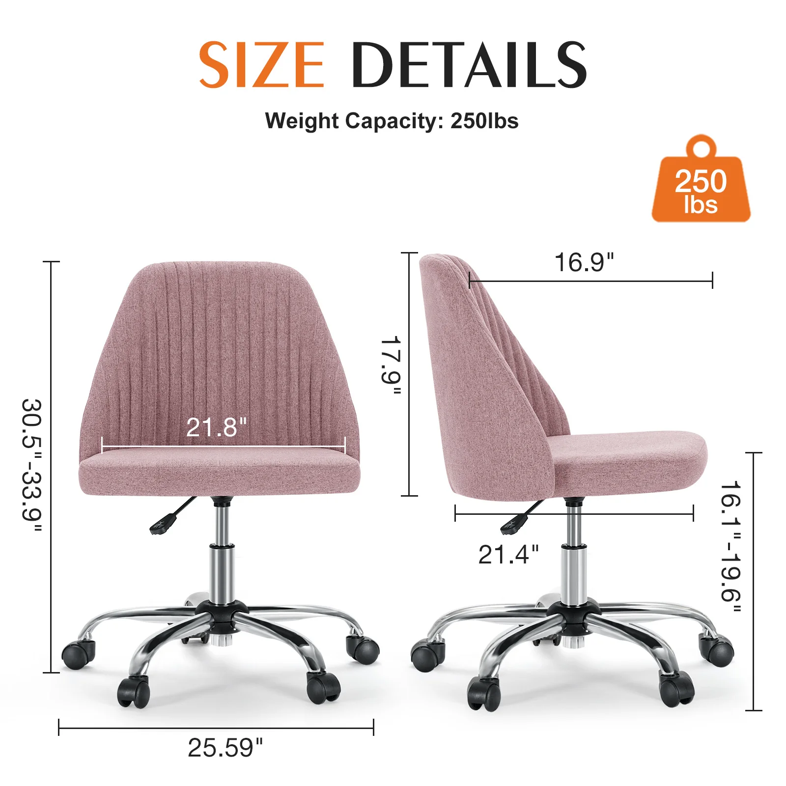 JHK Armless Small Desk Office Chair Cute Vanity Swivel Chair with Back Modern Fabric with Wheels Swivel Task Home Gaming Chair 2
