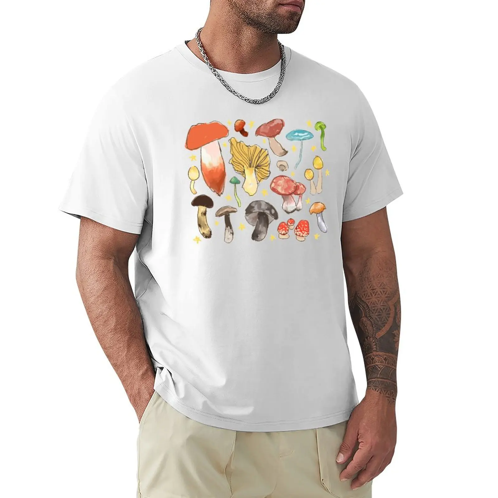 

mushroom species print T-shirt boys animal print vintage clothes anime mens graphic t-shirts funny