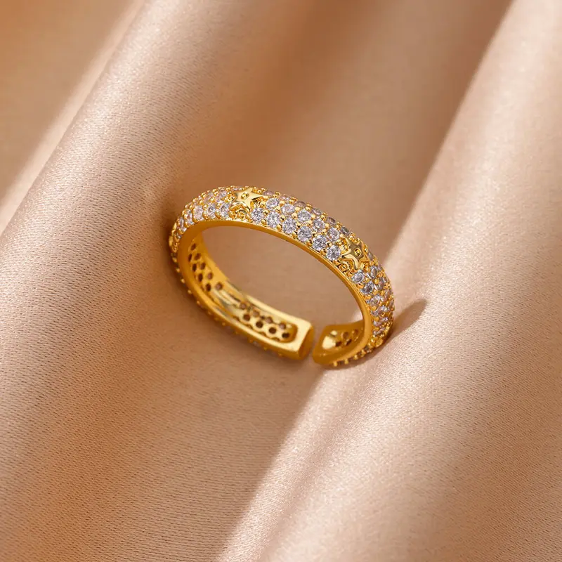 Zircon Geometric Heart Rings Stainless Ste..