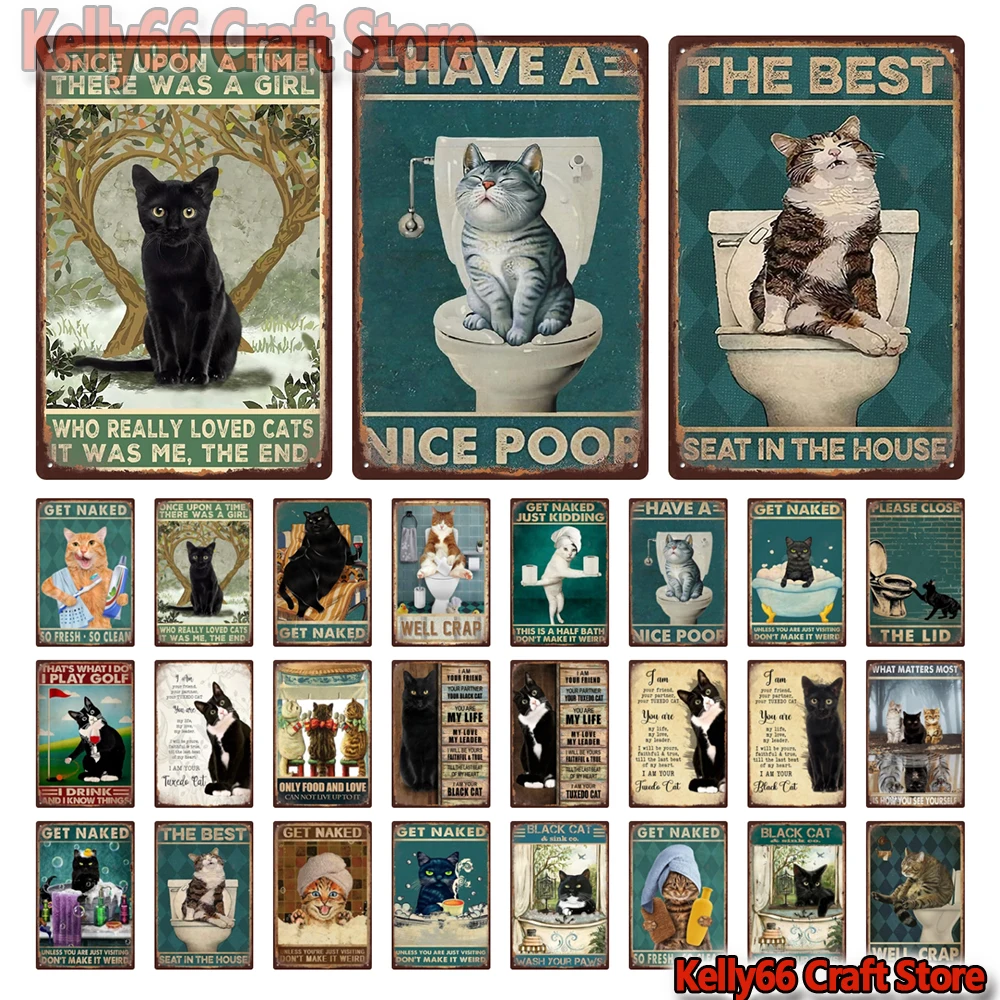 

[Kelly66] Красивая маленькая черная кошка, металлический знак, жестяной плакат, домашний декор, Настенная картина, размер 20*30 см Dy261