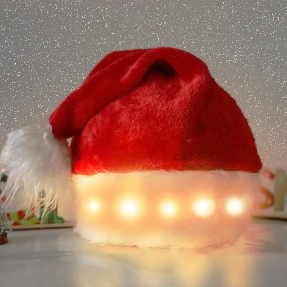 

Santa Hat Festive Christmas Supplies Led Santa Hat with Plush Ball Decor Festive Christmas Supplies for Women Men Led Christmas