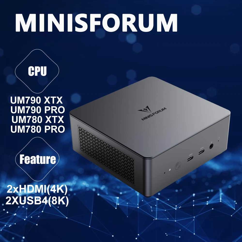 Мини-ПК MINISFORUM UM790 XTX Pro, AMD Ryzen 9 7940HS R7 7840HS, персональный компьютер 2xHDMI(4K) 2X USB4(DP | 8K) Radeon 780M Graphics
