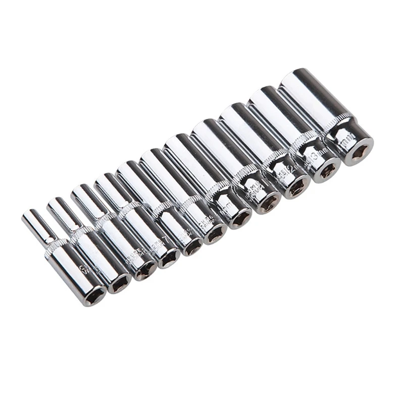 

11Pcs 1/4" 6.35mm Socket Set Hexagonal Ratchet Wrenches Socket Head Long