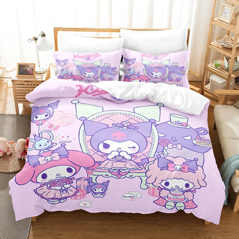 Cute Kuromi Comforter Bedding Sets Quilt Bed Cover Duvet Cover Pillow Case 2-3 Pieces Sets Kids Adult Size Bedroom Decor 6