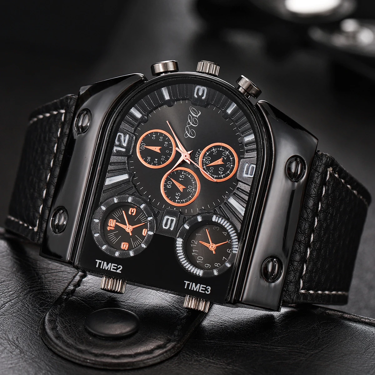 Fashion Big Dial Men's Quartz Watch Casual Leather Band Male Sports Watches 3