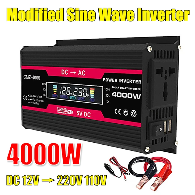 Convertisseur DC 12V-220V onduleur 5000W LCD 2 USB noir