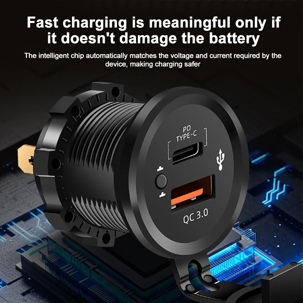 듀얼 USB 고속 자동차 충전기 소켓 12V/24V 방수 스위치 포함 자동차 오토바이 보트용 고속 충전 어댑터 전원 콘센트