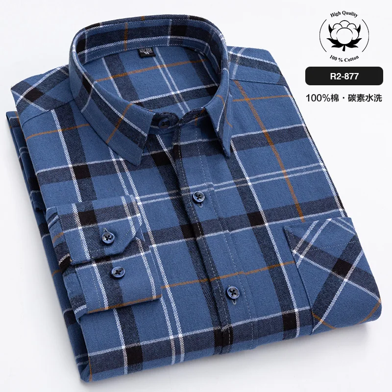 New Spring Autumn 100% Cotton Flannel Plaid Mens Shirts Casual Long Sleeve Regular Fit Home Dress Shirts For Man Clothes 6XL 5XL long short sleeve shirt