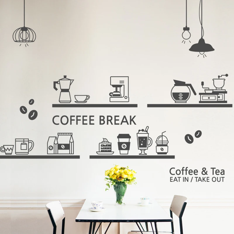Coffee Shop Sticker Bean Milk tea Decal Cafe Cup Poster Vinyl Art Wall Decor Mural Decoration Break Bread Coffee Glass Decals